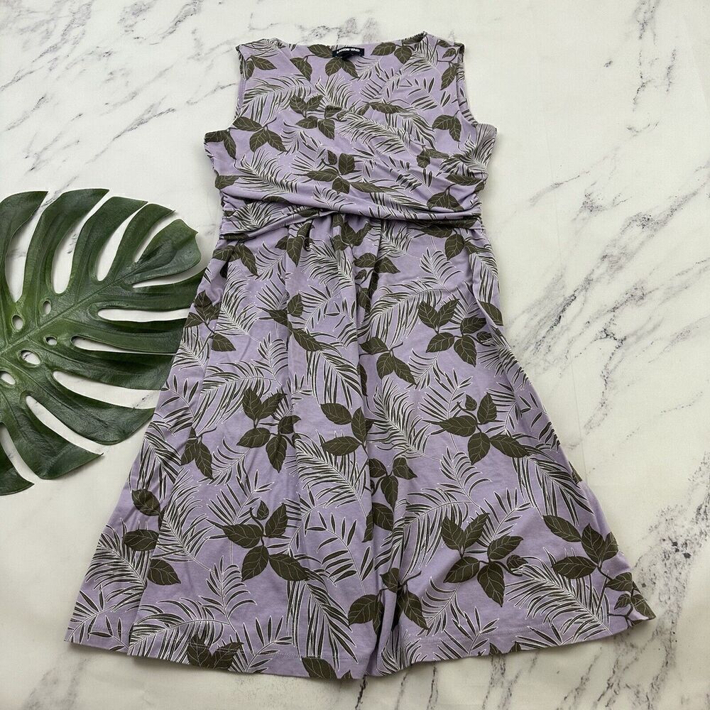 Lands End Womens Dress Size M 10/12 Purple Green Tropical Floral Faux Wrap
